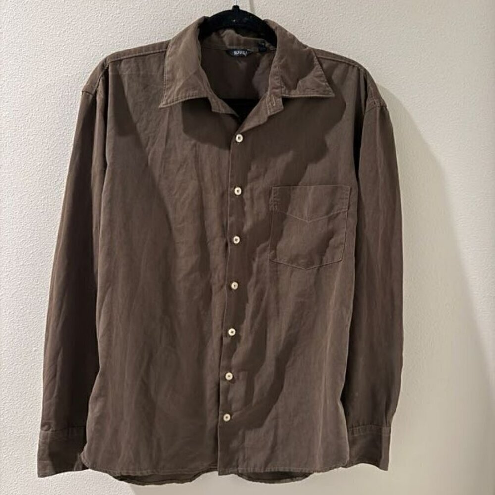 Gucci Men’s Size (M) Medium Button-Up Long-Sleeve Casual Brown Shirt Black Tag - Picture 6 of 6